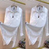 女装 气质长袖 2025新款 衬衣大码 提花设计中长款 衬衫 上衣洋气时尚