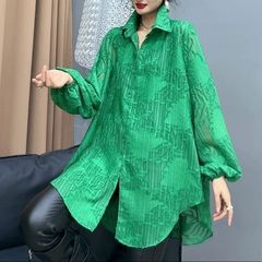 中长款休闲印花上衣女2025新款早春设计感宽松大码时尚衬衫遮屁股