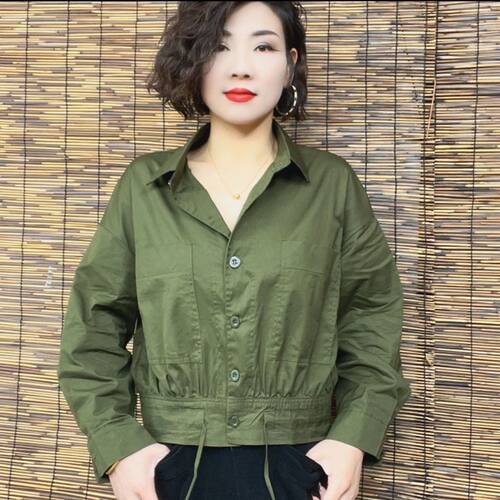 网红原创2025春季新款洋气翻领气质时尚短款纽扣抽绳春秋大码外套