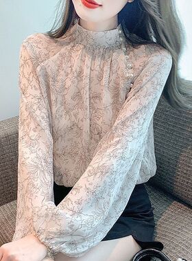 雪纺上衣女早秋长袖2025新款法式女士衬衫宽松遮肚子漂亮仙气小衫