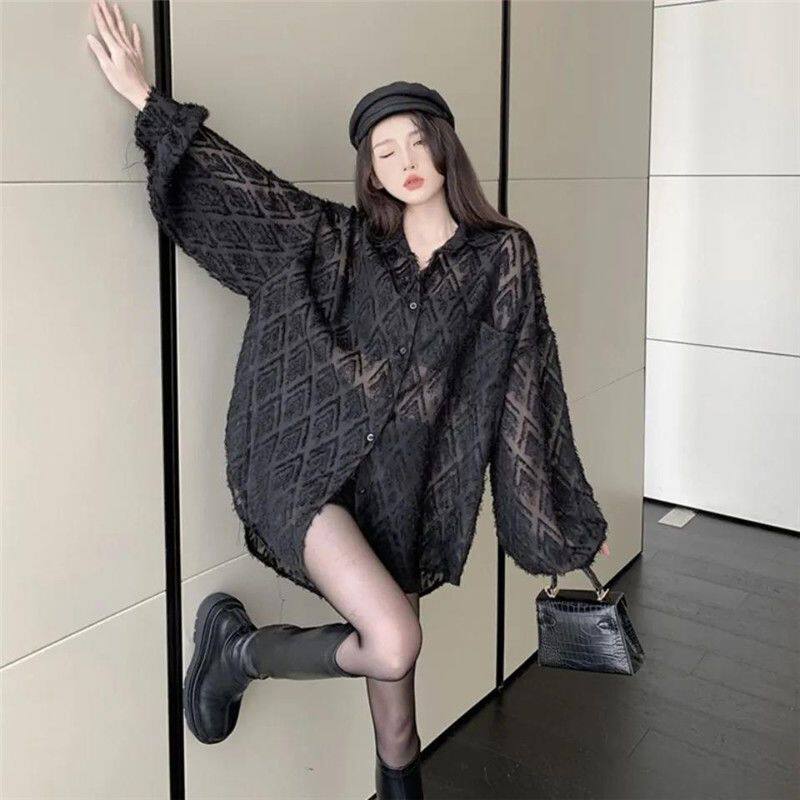 黑色蕾丝衬衫2025春夏季新款韩版法式设计感流苏宽松高级性感上衣图片