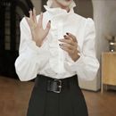 法式 女2025早春新小众别致感宽松显瘦衬衣 轻奢感木耳边半高领衬衫