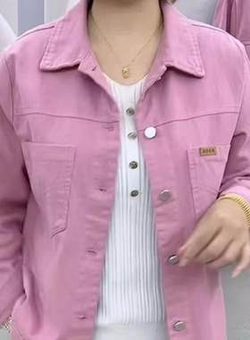 时尚宽松休闲牛仔外套女2025秋季新款纯色百搭显瘦中年妈妈装上衣
