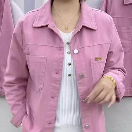 时尚宽松休闲牛仔外套女2025秋季新款纯色百搭显瘦中年妈妈装上衣