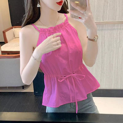 挂脖吊带背心女内搭2025夏季衬衫时尚雪纺显瘦抽绳新款无袖上衣女