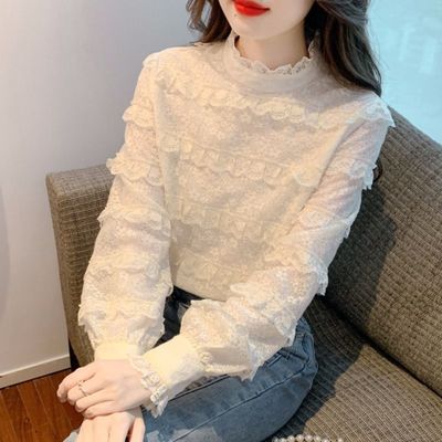 加绒加厚半高领蕾丝打底衫女2025新款秋冬季外穿上衣时尚洋气时髦