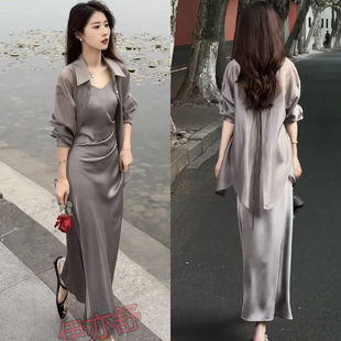 配吊带裙子外搭披肩罩衫 后背蝴蝶开叉天丝衬衫 女夏防晒衣薄纱开衫