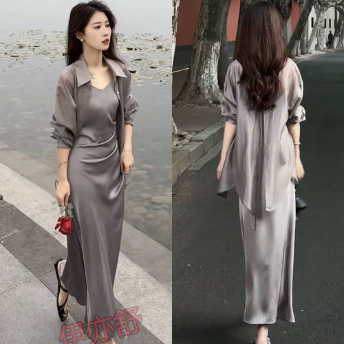 后背蝴蝶开叉天丝衬衫女夏防晒衣薄纱开衫配吊带裙子外搭披肩罩衫