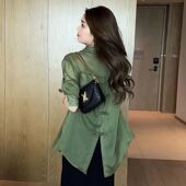 显瘦轻奢气质防晒中长款 时尚 女夏季 衬衫 上衣 小众设计感POLO领长袖