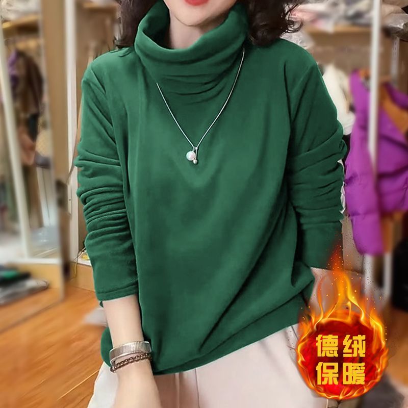 双面德绒高领打底衫女2025秋冬女装加绒加厚保暖内搭长袖t恤上衣