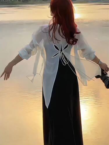 夏季薄款防晒衬衣中长款外套宽松上衣女设计感后背镂空系带衬衫女