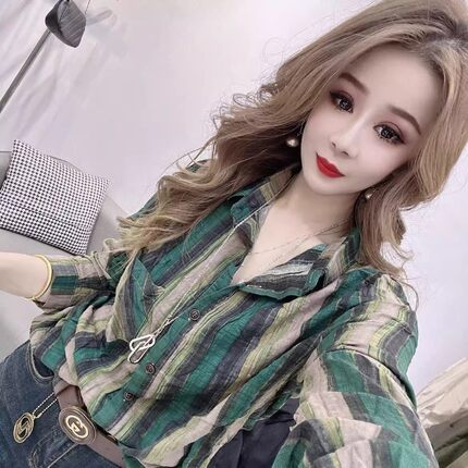 欧洲站夏季新款韩版宽松显瘦条纹衬衫女设计感小众长袖上衣潮