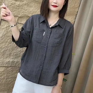 妈妈装 新款 洋气纯色七分袖 2025秋季 宽松休闲百搭上衣女士 衬衫 时尚