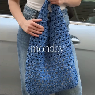 繁华一线连钩织小花手提包马特拉菲草材料不含内衬(送视频教程