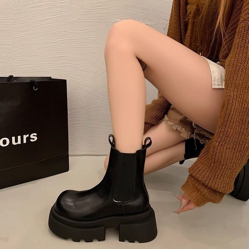 厚底马丁靴 女秋冬季新款 小个子英伦风烟筒靴加绒切尔西短靴,女鞋,马丁靴,淘宝优惠券,粉丝福利购,淘宝优惠卷