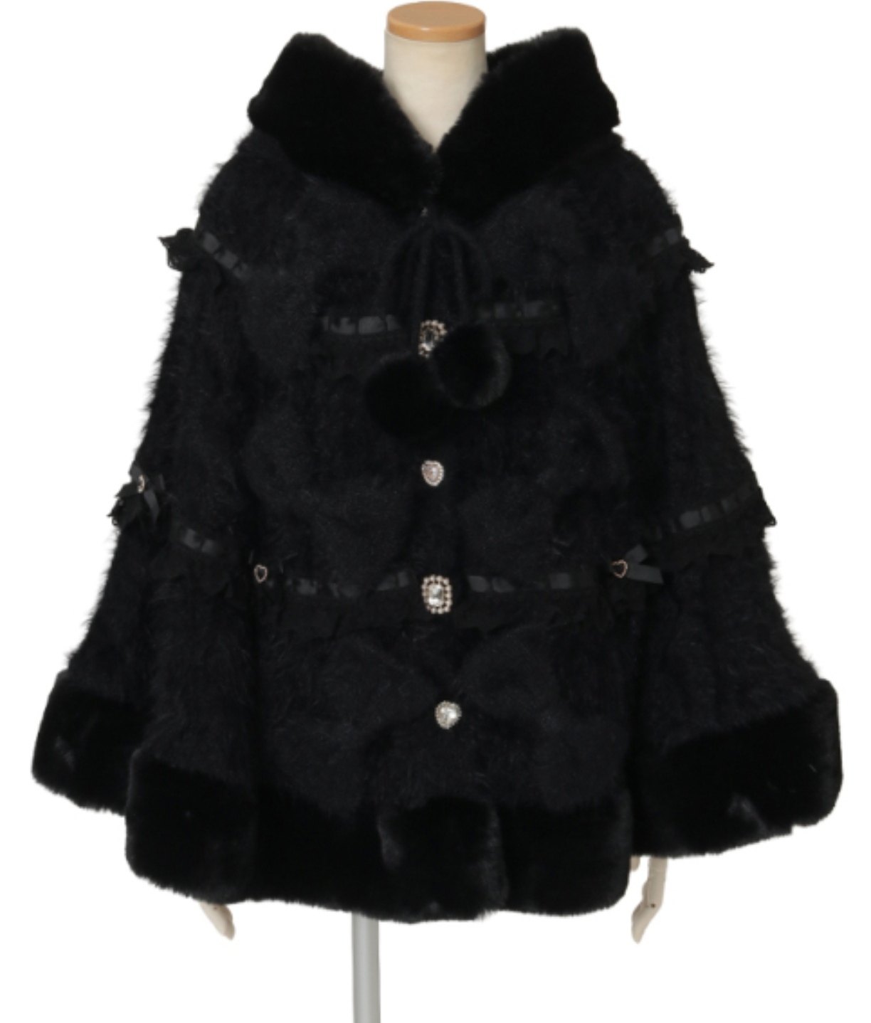 thumbnail for Japanese girl's 25 autumn and winter new version bow super thick soft waxy hooded cloak three colors