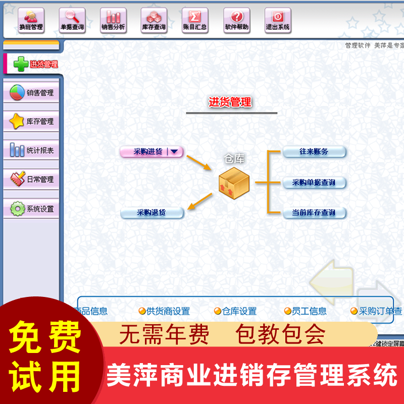 美萍新款商业进销存管理软件单机版 订单采购出入库统计 美萍正版
