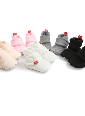 春秋0-12个月男女宝宝棉布新生婴儿地板鞋袜透气摇粒绒软底步前鞋