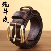 纯手工皮带真皮男士 进口头层牛皮纯铜针扣腰带小众设计感牛仔裤 带