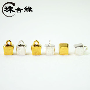 藏银方形吊坠手工红绳编织金定子银锭子挂件项链手链挂坠钥匙链