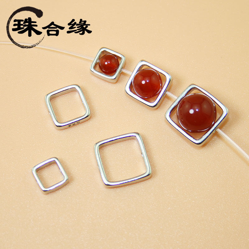 银水晶珠子套圈方框隔珠手工红绳编织手链项链珠子散珠配饰diy