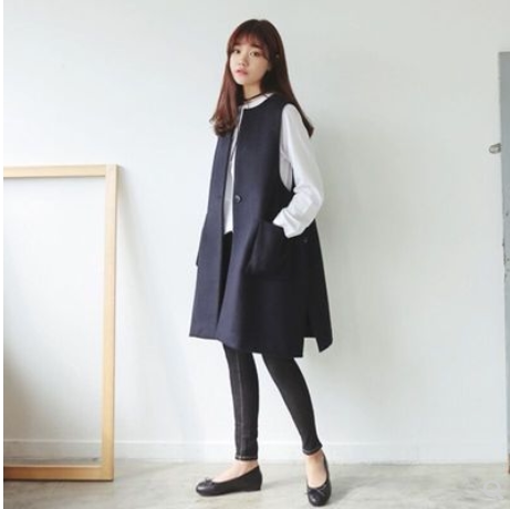 韩版马夹女中长款2026年春秋新款小众设计感圆领外套坎肩背心马甲