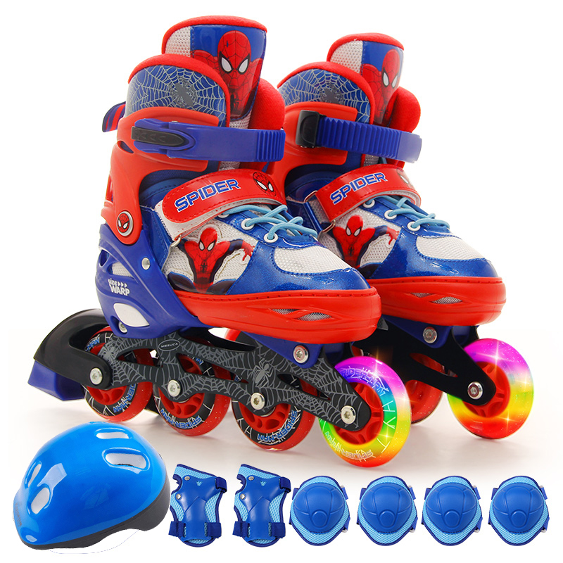 迪士尼儿童旱冰鞋轮滑鞋溜冰鞋套装可调节大小PU闪光轮新老款随机