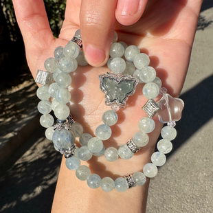 激发潜能｜8mm 全玉化蓝晶石 A货蓝水翡翠蝴蝶三圈手串项链两用款