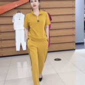 拼接半拉链立领短袖 宽松遮肉运动套装 上衣长裤 新款 两件套夏季 时尚