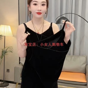 时尚纯色镶钻百搭遮肚休闲吊带背心春夏新款洋气显瘦中年气质女装