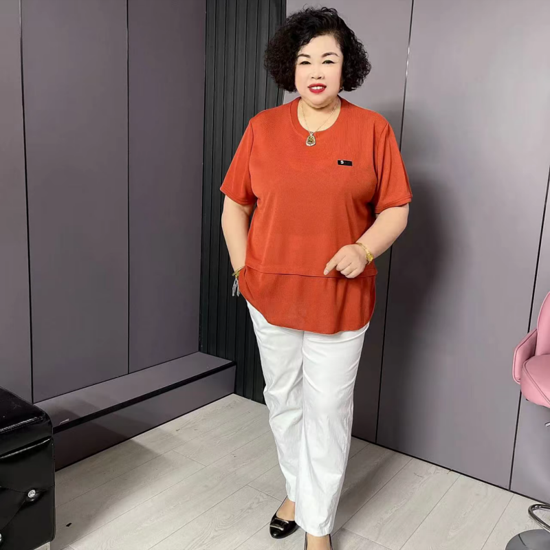 中长款圆领纯色短袖大码T恤夏季新款百搭减龄中年妈妈宽松上衣女