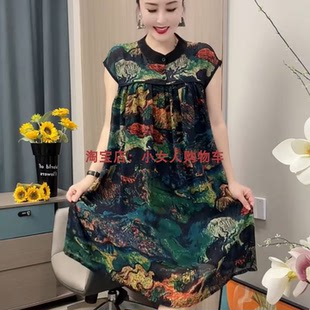 2025夏季 百搭中老年妈妈连衣裙减龄舒适中长裙女 新款 宽松遮肚时尚