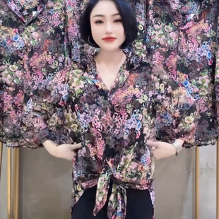 连帽九分袖碎花中长款雪纺开衫春夏新款减龄百搭宽松透气中年女装