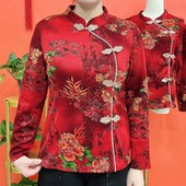 印花T恤衫 加绒保暖冬季 新款 盘扣设计立领长袖 中老年减龄上衣女装