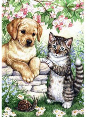 新款DIY方钻满钻钻石画狗狗与猫咪蜗牛贴钻点钻十字绣带钻砖石画