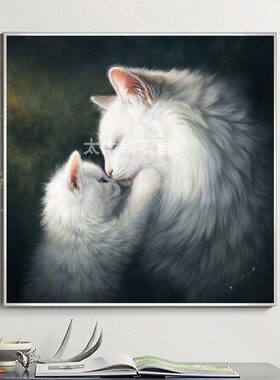 2021新款动物DIY方钻满钻钻石画白色猫咪母子手工贴钻印花十字绣