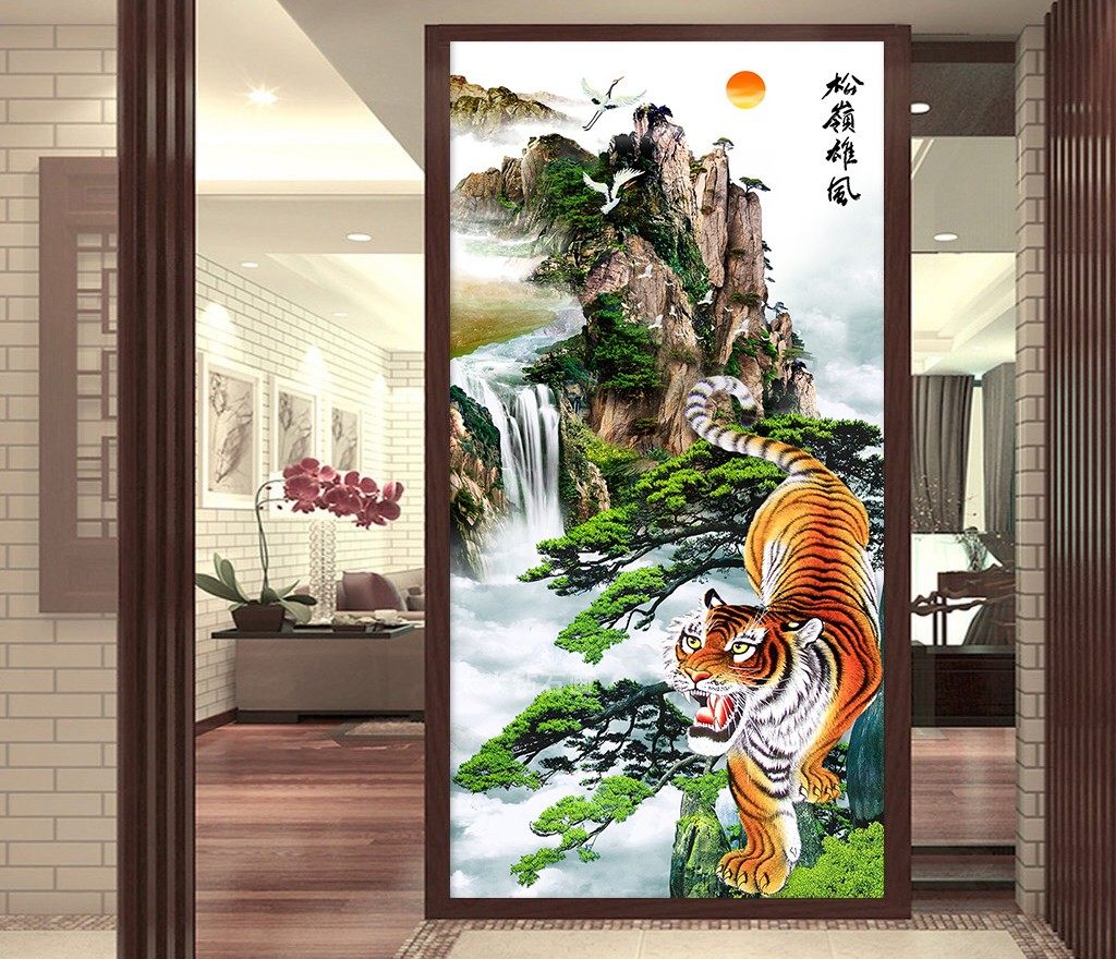 中国风玄关DIY方钻满钻钻石画松岭雄风下山虎老虎贴钻印花十字绣,居家布艺,钻石绣,淘宝优惠券,粉丝福利购,淘宝优惠卷