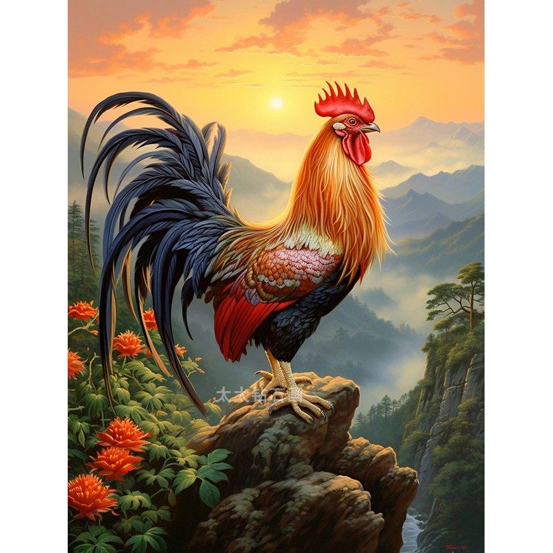 DIY方钻满钻钻石画钻石绣山顶日出大公鸡贴钻点钻十字绣带钻套件
