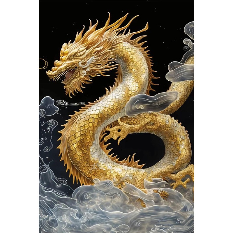 新款龍年生肖DIY方鉆滿鉆鉆石畫鉆石繡金龍出海手工粘貼鉆十字繡