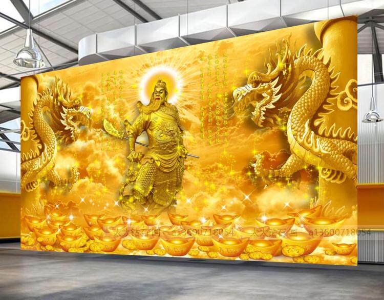 diy客厅钻石财神爷十字绣