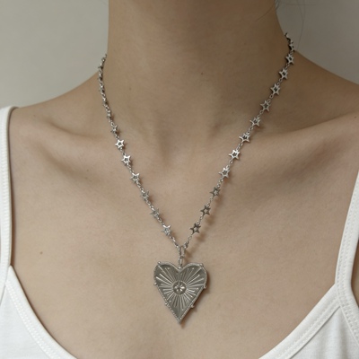 复古朋克爱心星项链女银色锁骨链