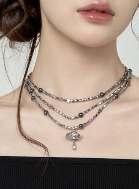 Starfire银色几何水晶星球项链