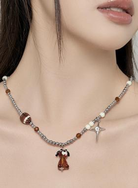可爱姜饼人蘑菇吊坠串珠项链