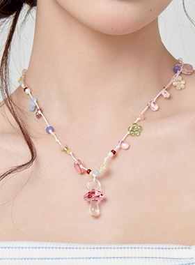 Starfire彩色串珠蘑菇项链女甜美可爱百搭锁骨链小众设计感配饰女
