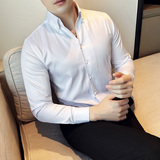 韩版修身长袖衬衫时尚免烫休闲V领衬衣A445-CS8005-P35，男装衬衫，电商A445