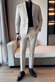秋冬韩版修身小西装两扣西服套装两件套杏色A445-LJT3611B-P190，男装西服，电商A445