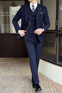 新款七色枪驳领高端西装 一扣西服三件套 藏青A445-SJT9001-P260图片