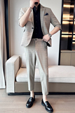 夏季男士宽松中袖西装时尚七分袖格子西服两件套A445-TZ051-P200，男装西服套装，电商A445