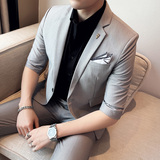 男士中袖西装套装修身七分袖西服九分裤两件套A445-TZ8511-P180，男装西服套装，电商A445