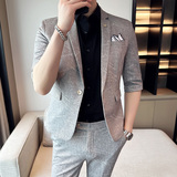 男士七分袖小西装韩版修身中袖西服九分裤两件套A445-TZ8516-P200，男装西服套装，电商A445